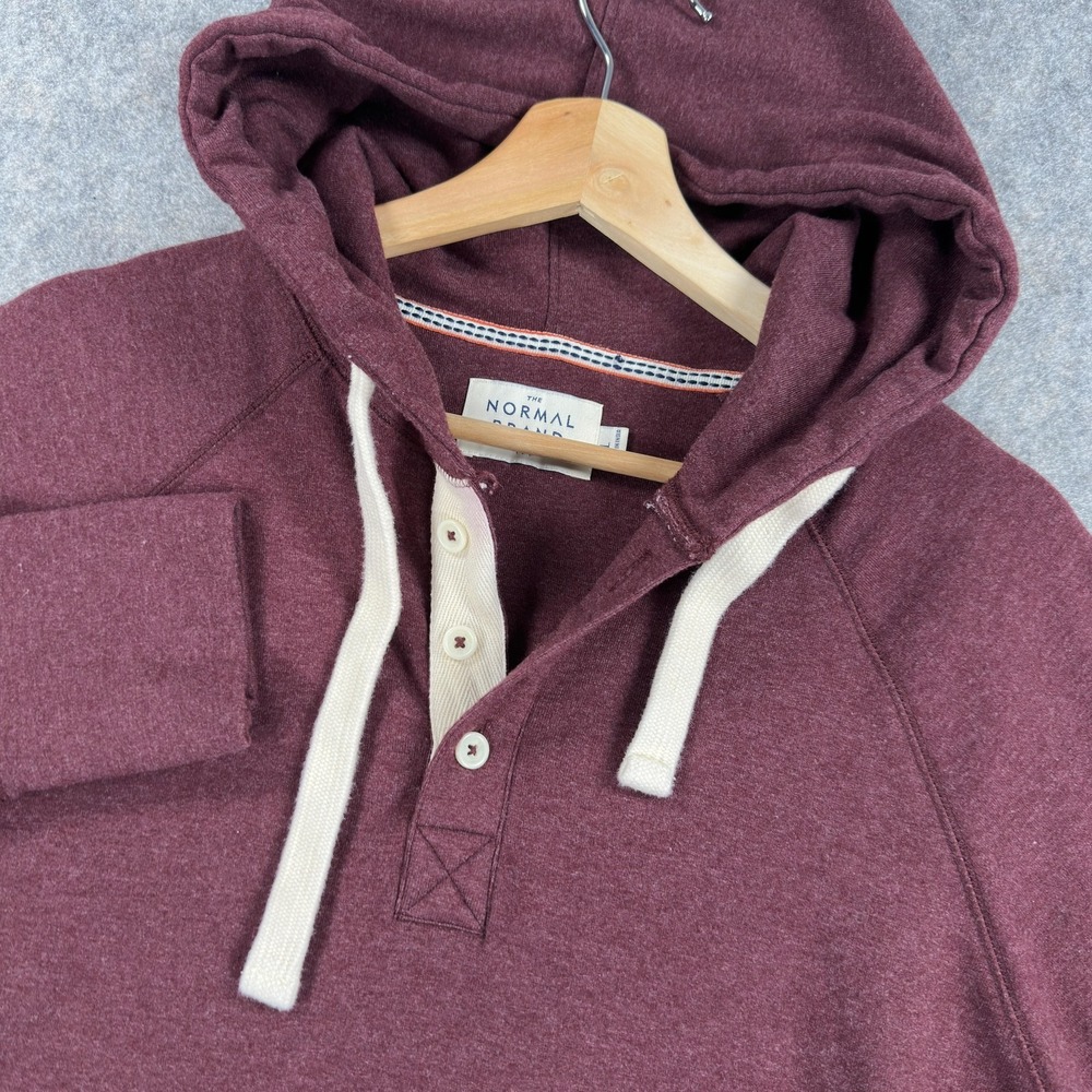 The Normal Brand Hoodie Mens Large Red Henley Pullover Stretch Knit Sweatshirt